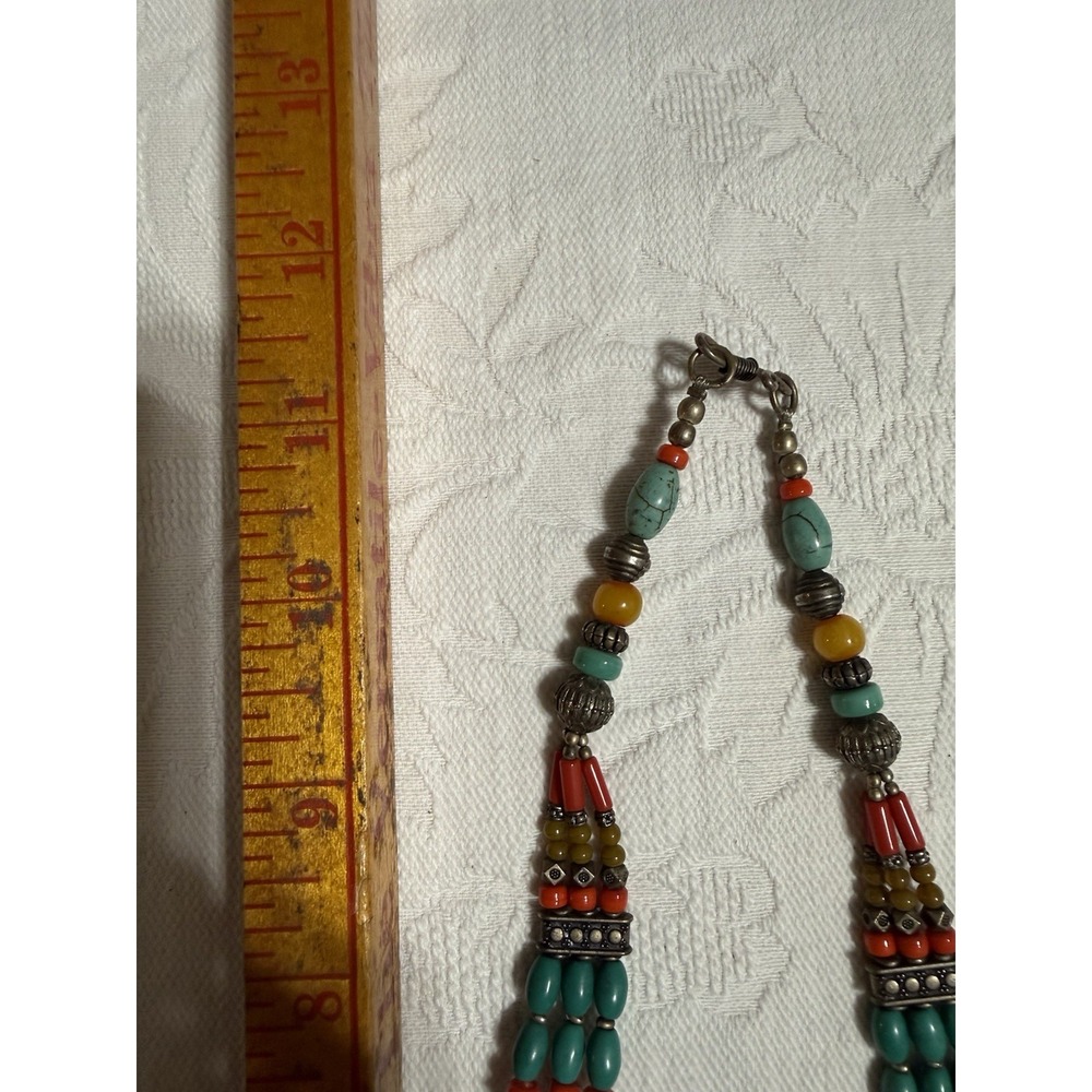 Vintage Design Tibetan Handmade Necklace With Turquoise Copal & Coral Stone - Picture 6 of 10